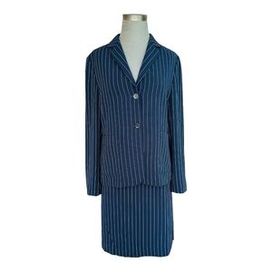 Women’s Pencil Skirt Suit KENAR Navy Blue White Striped Blazer & Skirt Set Suit